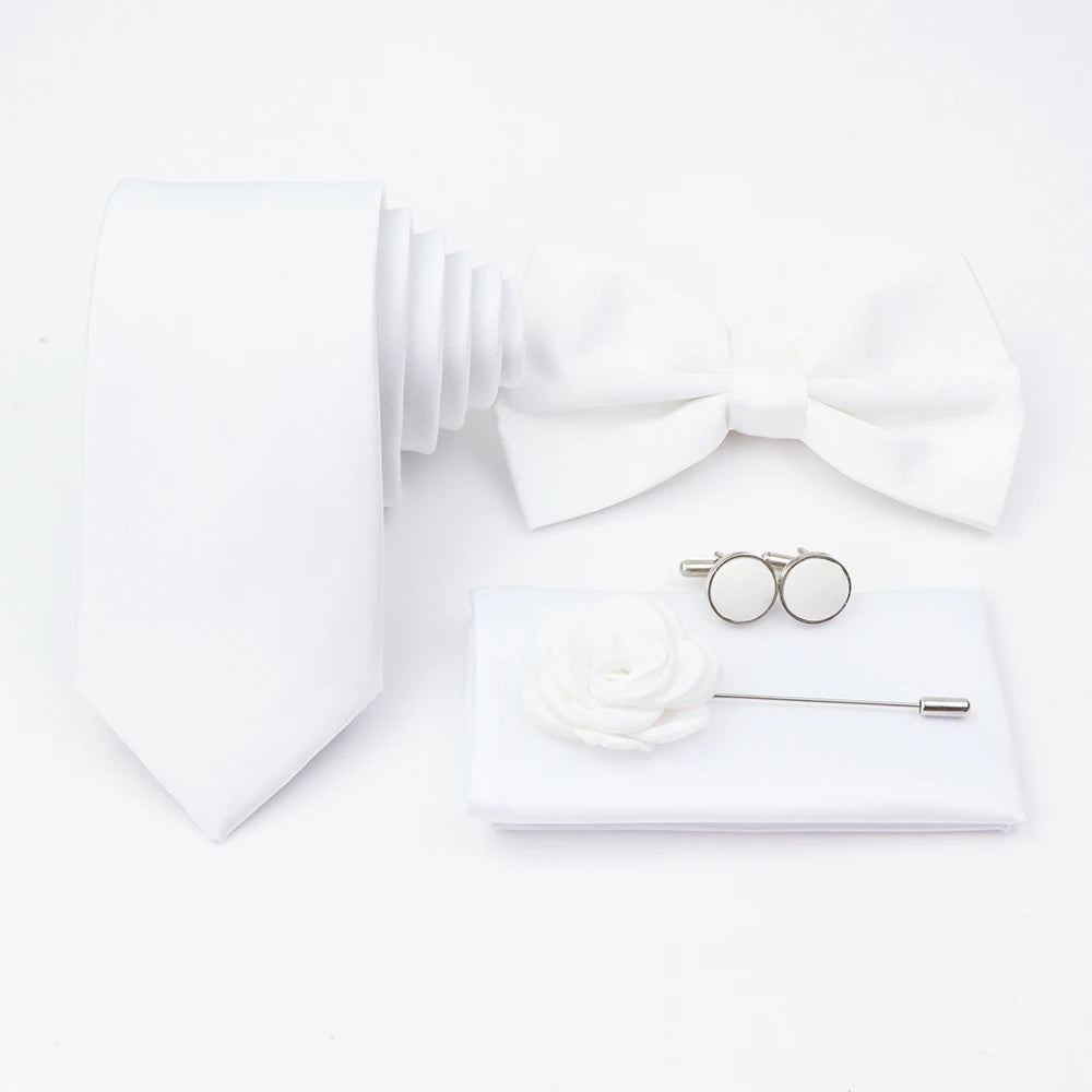 Hot Sale Pink Purple Sage Green Tie Set Polyester Necktie Bowtie Cufflink Brooch For Groom Suit Wedding Cravat Shirt Accessory