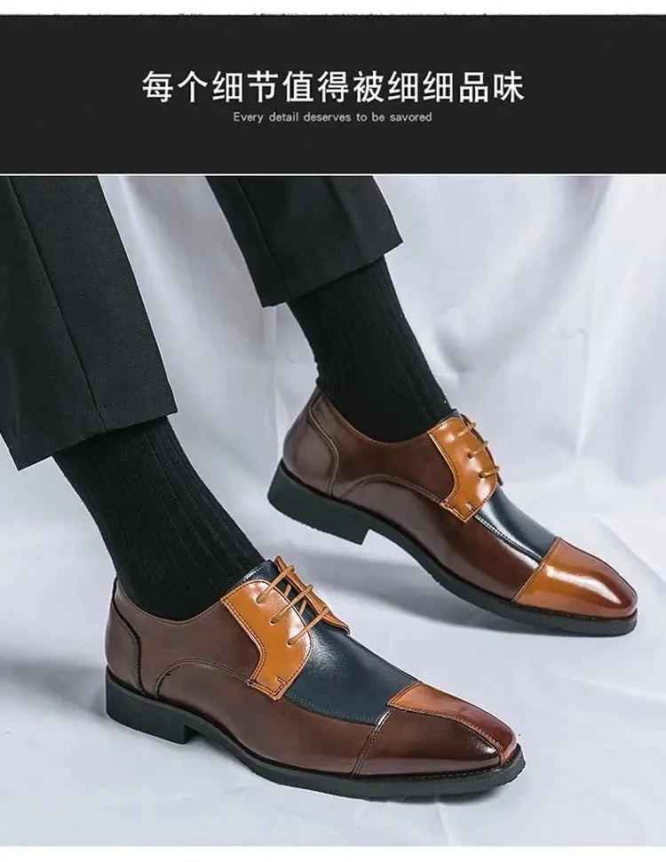 New Fashionable 2024-2025 Derby Shoes Men Shoes Pointed Lace up Business Office Dress Shoes Black Yellow Blue Yellow Size 38-48 Men Shoes