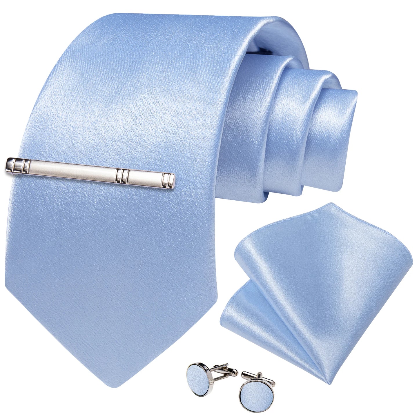 4Pcs Solid Green Brown Black Blue Red Satin 8cm Men Tie Set Handkerchief Cufflinks Wedding Party Accessories Gift for Husband