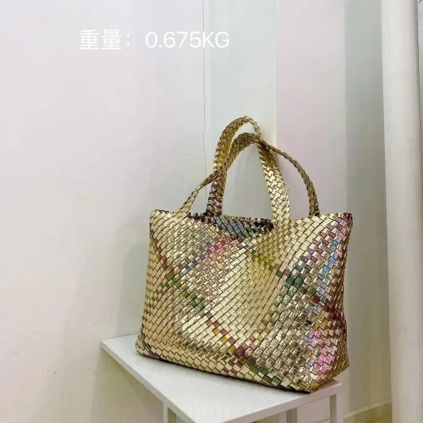 Luxury Woven Tote Women's Handbags Designer Large Shoulder Bags for Women 2025 Fashion PU Shopper Purses Composited Bags Clutch