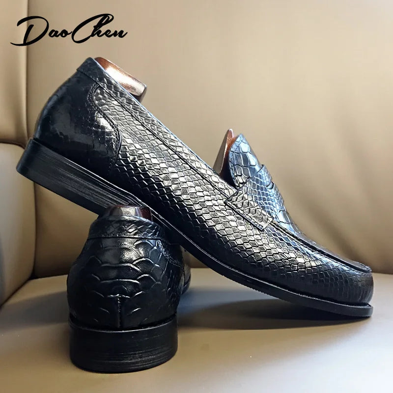 OUR 2025 NEW Collection LUXURY BRAND LEATHER SHOES BROWN BLACK SLIP ON SNAKE PRINT MEN'S CASUAL SHOES WEDDING OFFICE casual loafers men