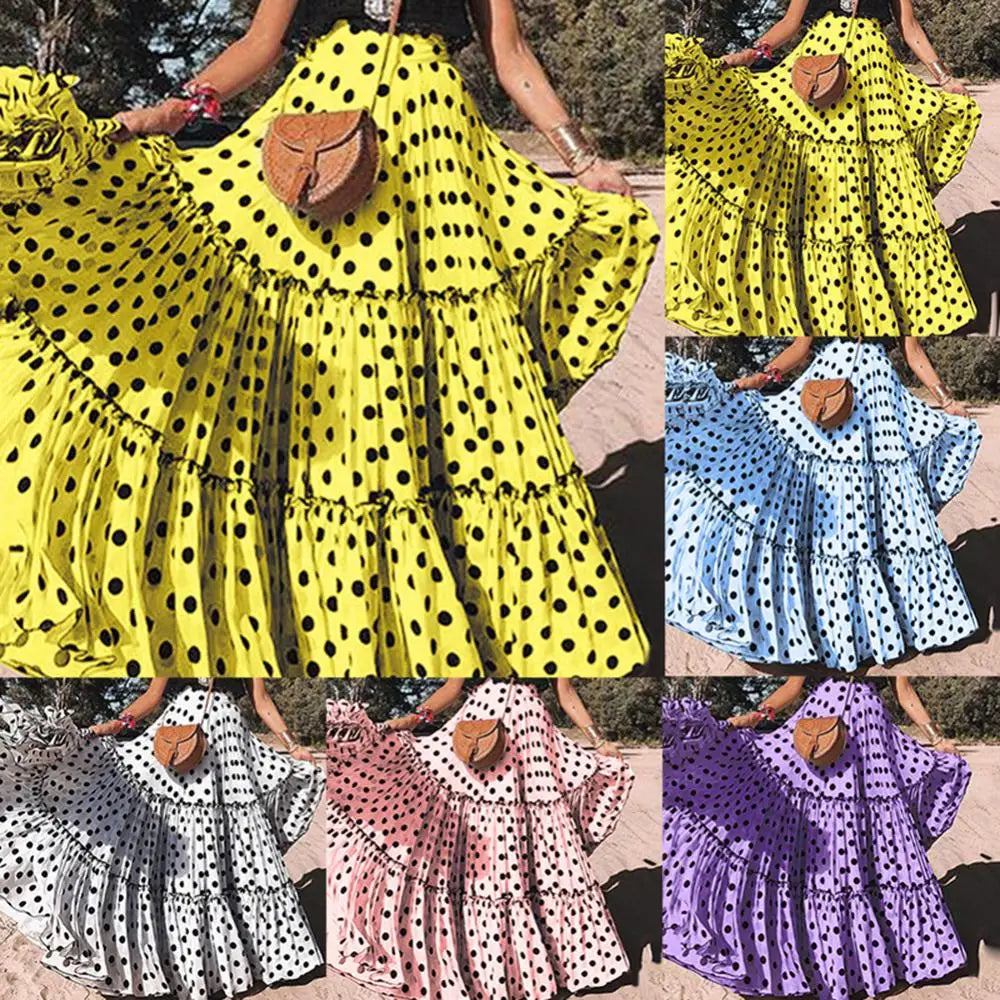 Ruffle Skirt High Waist Polka Dot New Arrival Summer Women Plus Size Ruffled A Line Swing Maxi Wholesale Dropshipping