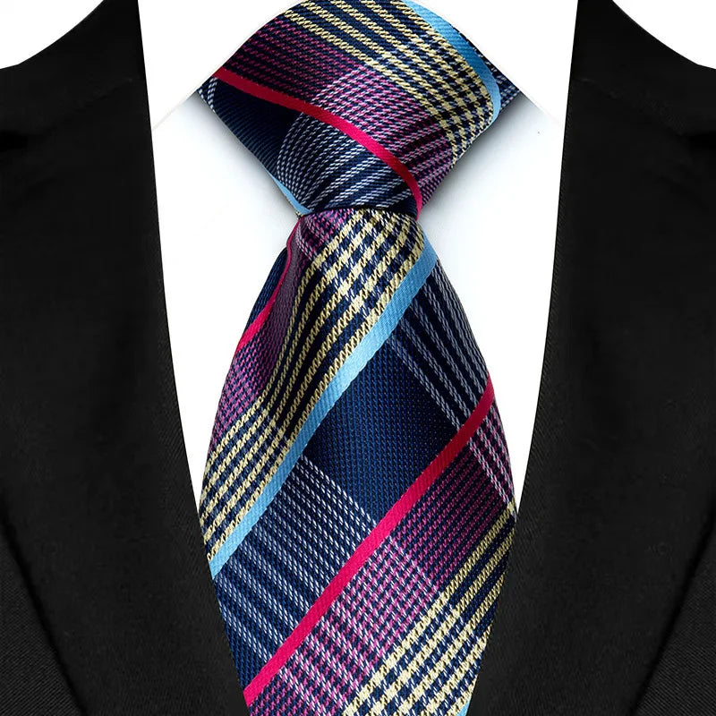 Luxury 8CM Mens Necktie Purple Color Stripes Floral Plaid Ties For Man Groom Jacquard Woven Neck Tie For Business Wedding Party