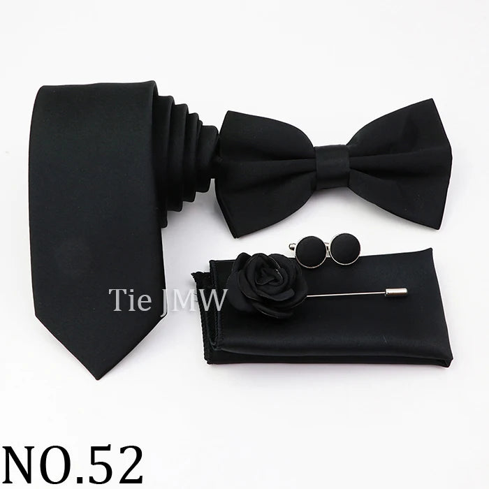 Hot Sale Pink Purple Sage Green Tie Set Polyester Necktie Bowtie Cufflink Brooch For Groom Suit Wedding Cravat Shirt Accessory