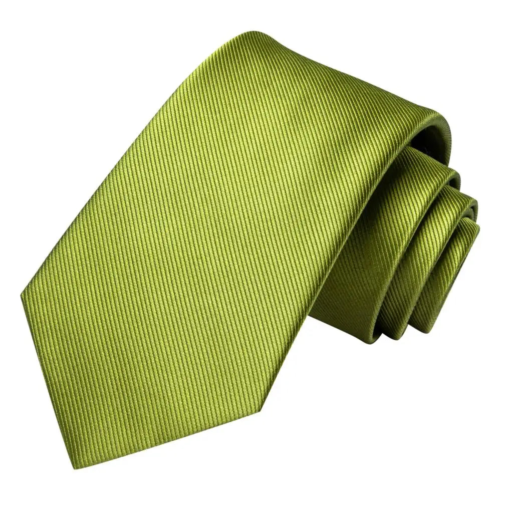 Hi-Tie Solid Green Orange Mens Fashion Necktie Handkerchief Cufflinks for Tuxedo Accessory Classic Silk Luxury Tie for Man Gift