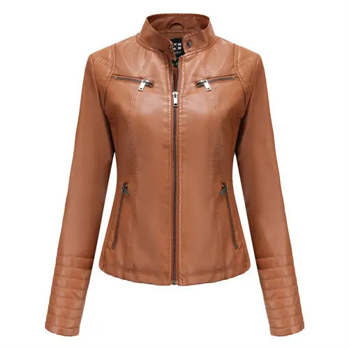 Bright Red V-neck Leather Jacket Women's, Fashion Slim PU Coat, Black Short Outerwear Size XS S M L XL XXL