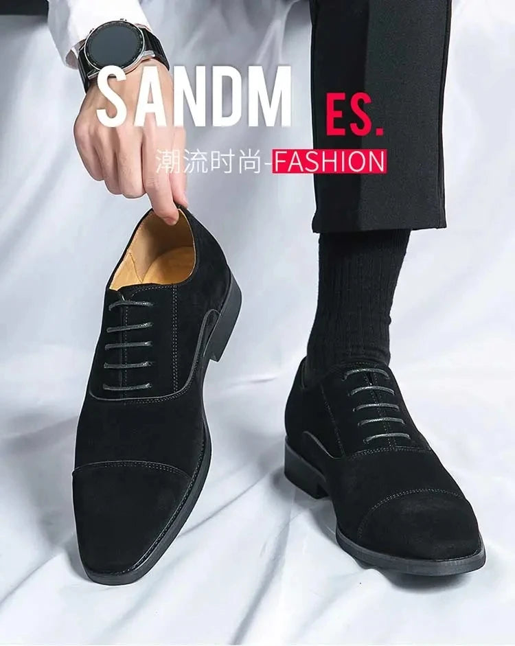 New 2024-2025 Men New Fashion Derby Shoes Pointed Anti Fleece Leather Lace up Business Dress Leather Shoes Black Brown Size 38-48