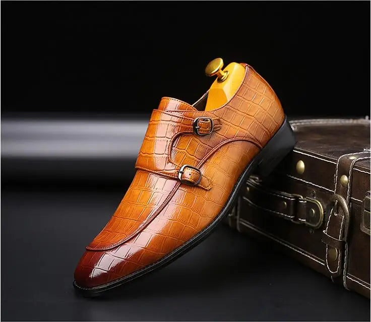 Man's Business Dress Office Shoes Crocodile Grain Leather Shoes Mens Buckle Casual Wedding Party Shoe Men Loafers Flats