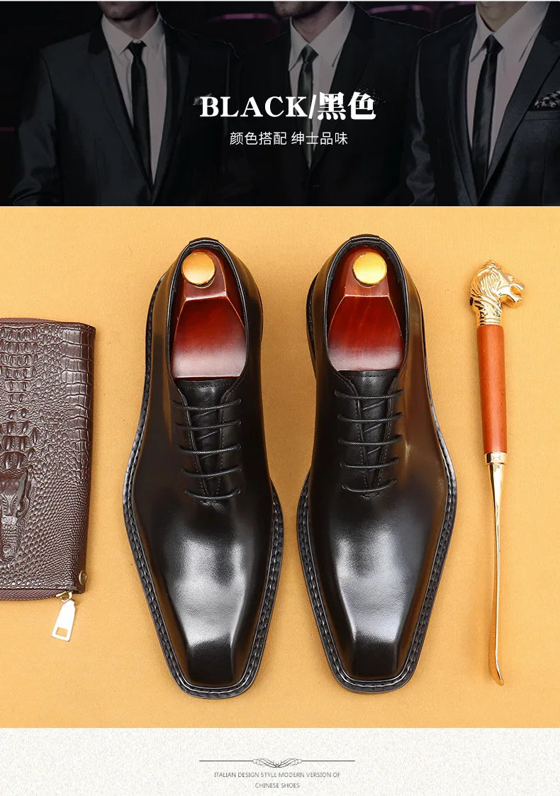 Handmade Mens Wedding Oxford Shoes Brown Genuine Leather Brogue Men's Dress Shoes Lace Up Business Formal Shoes for Men