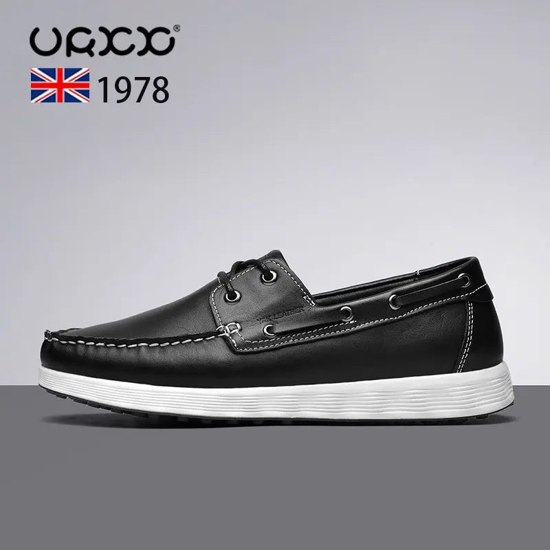 TINTINOS Men Shoes Casual Light Breathable Genuine Leather Shoes Men Flat Men Loafers Slip-on soft sole Driving Men Shoes Summer