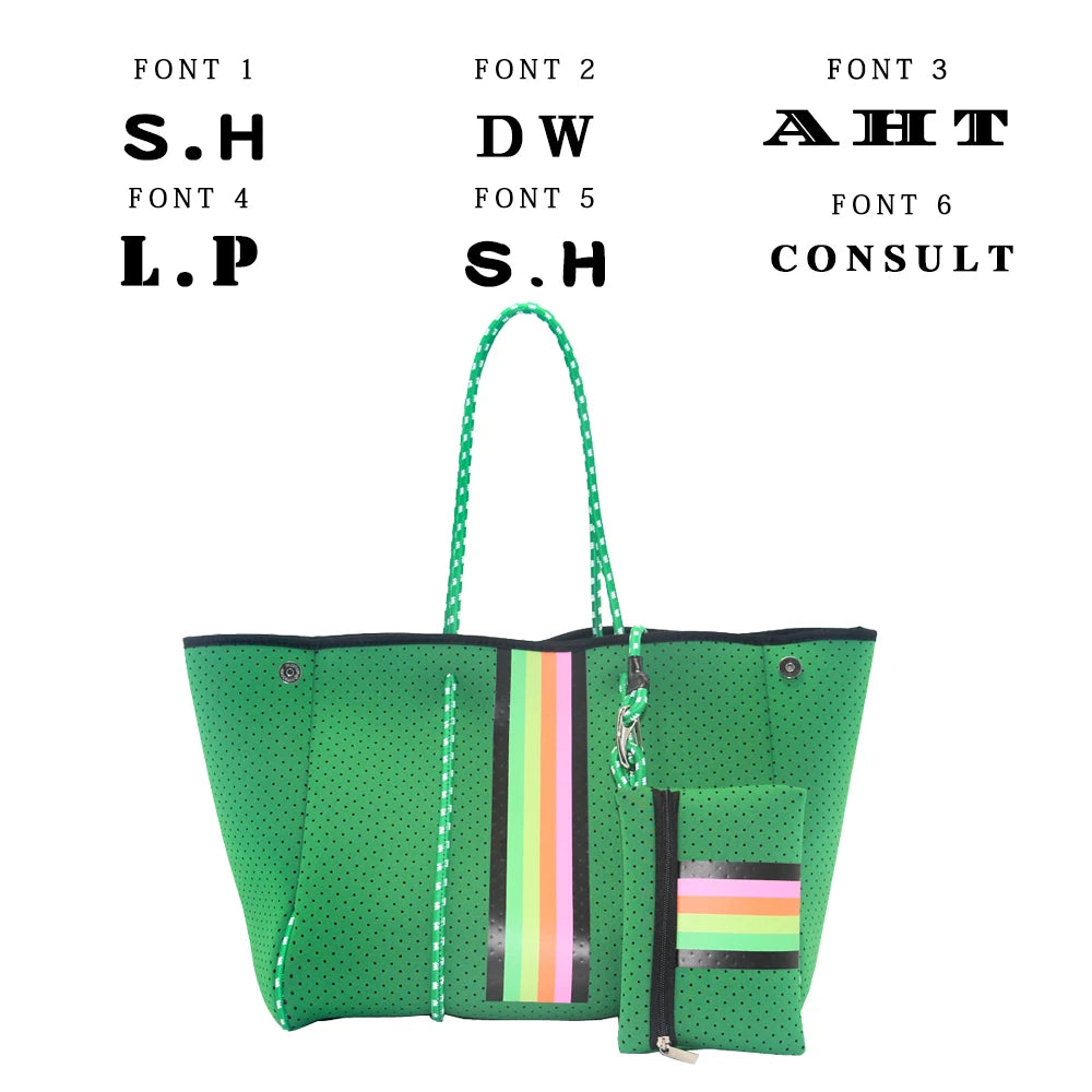 Personalized Custom Women's Handbag Printed Handbag Beach Bag Leisure Travel Tote Bag Diving Material Solid Color With Stripes