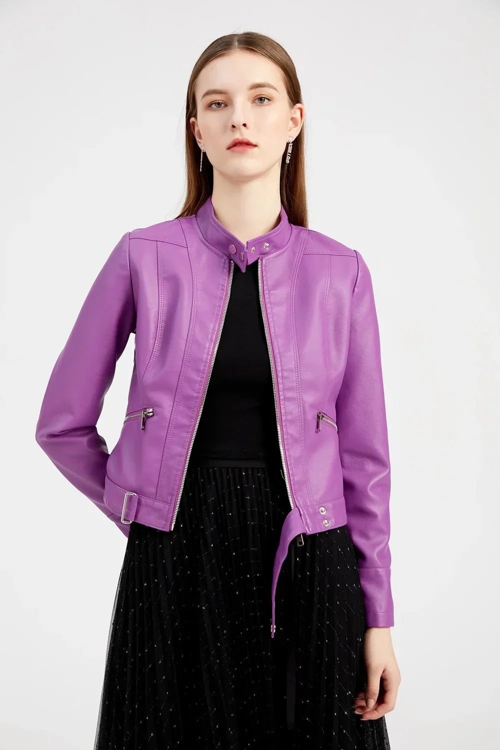 Spring Autumn Stand Collar Ladies Thin Leather Outerwear 2024 New Style Women's Leather Jacket Short Slim Fit
