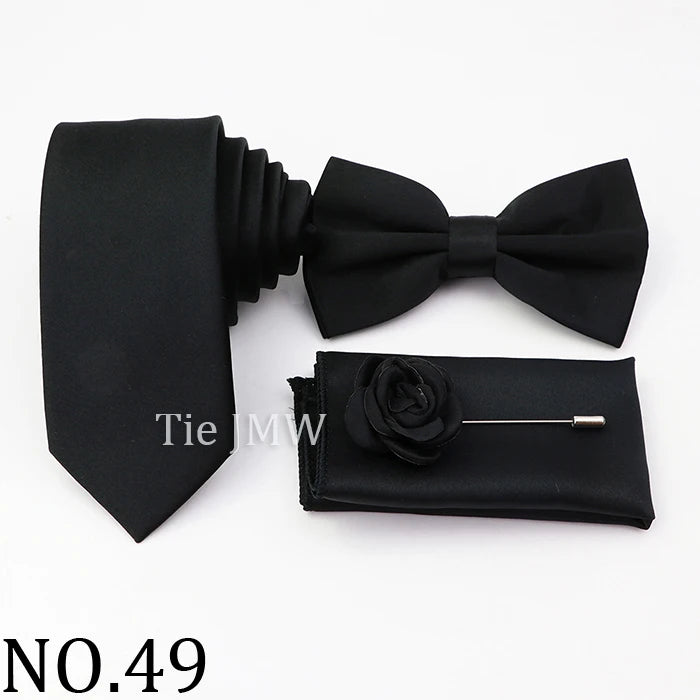 Hot Sale Pink Purple Sage Green Tie Set Polyester Necktie Bowtie Cufflink Brooch For Groom Suit Wedding Cravat Shirt Accessory