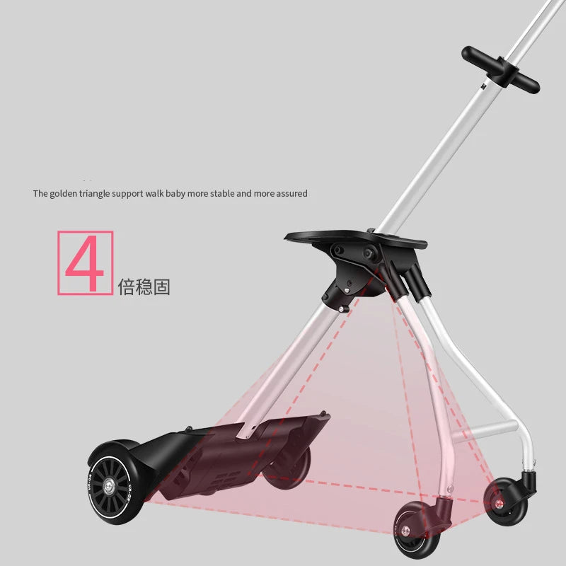 2024 New design lazy baby sit on scooter luggage kids carry on travel suitcase bag boarding skateboard creative trolley case
