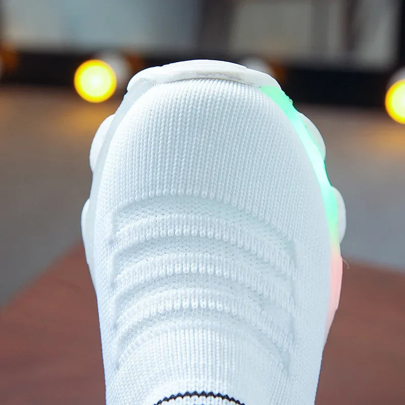 Brand New 2024-2025 Kids Sneakers Children Baby Girls Boys Letter Mesh Led Luminous Socks Sport Run Sneakers Shoes Sapato Infantil Light Up Shoes