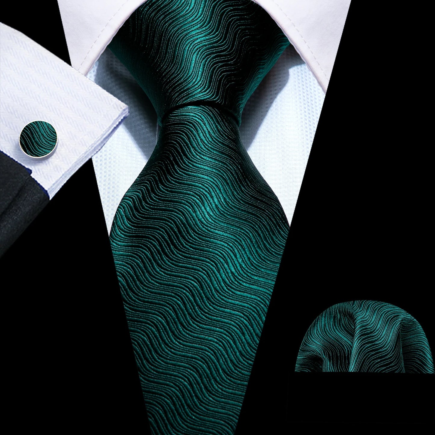 Amazony Epic Green Silk Mens Tie Hanky Cufflinks Set Mint Grass Teal Bottle Sage Pea Green Necktie For Male Wedding Business Party