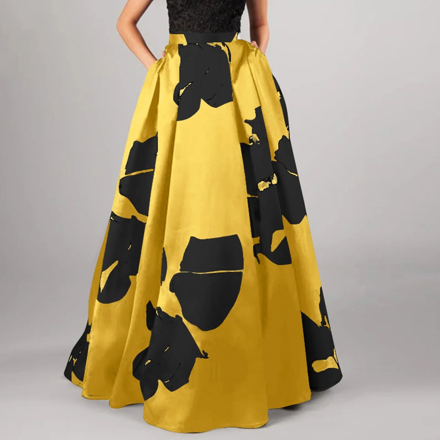 2024 Women Bohemian Floral Print Maxi Skirt High Quality Tunic Waist With Pocket Party Beach Long Skirts