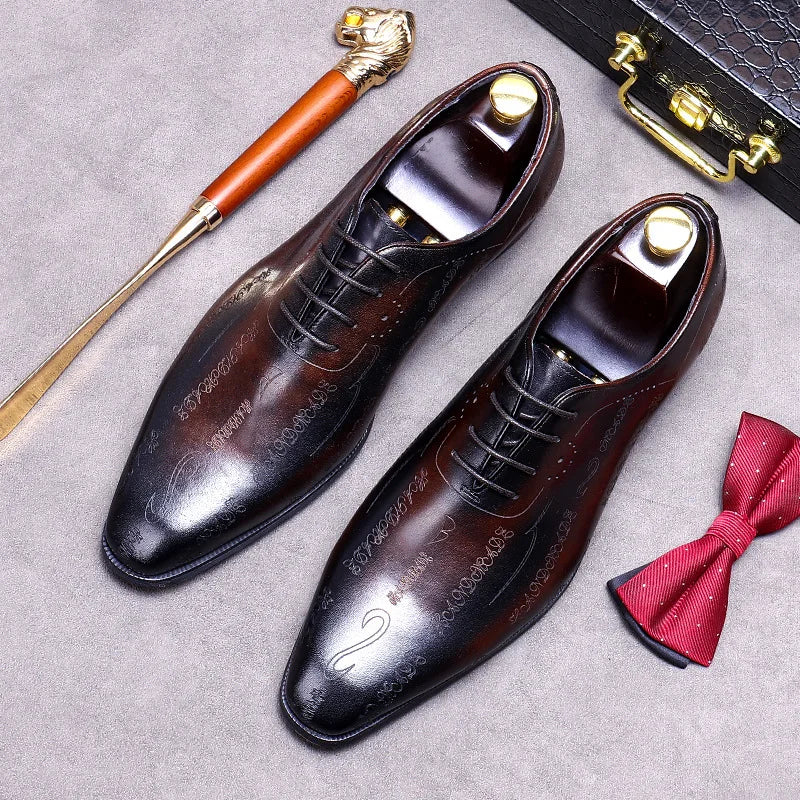 Our New Collections 2024-2025 Handmade Mens Wedding Oxford Shoes Brown Genuine Leather Brogue Men's Dress Shoes Lace Up Business Formal Shoes For Men