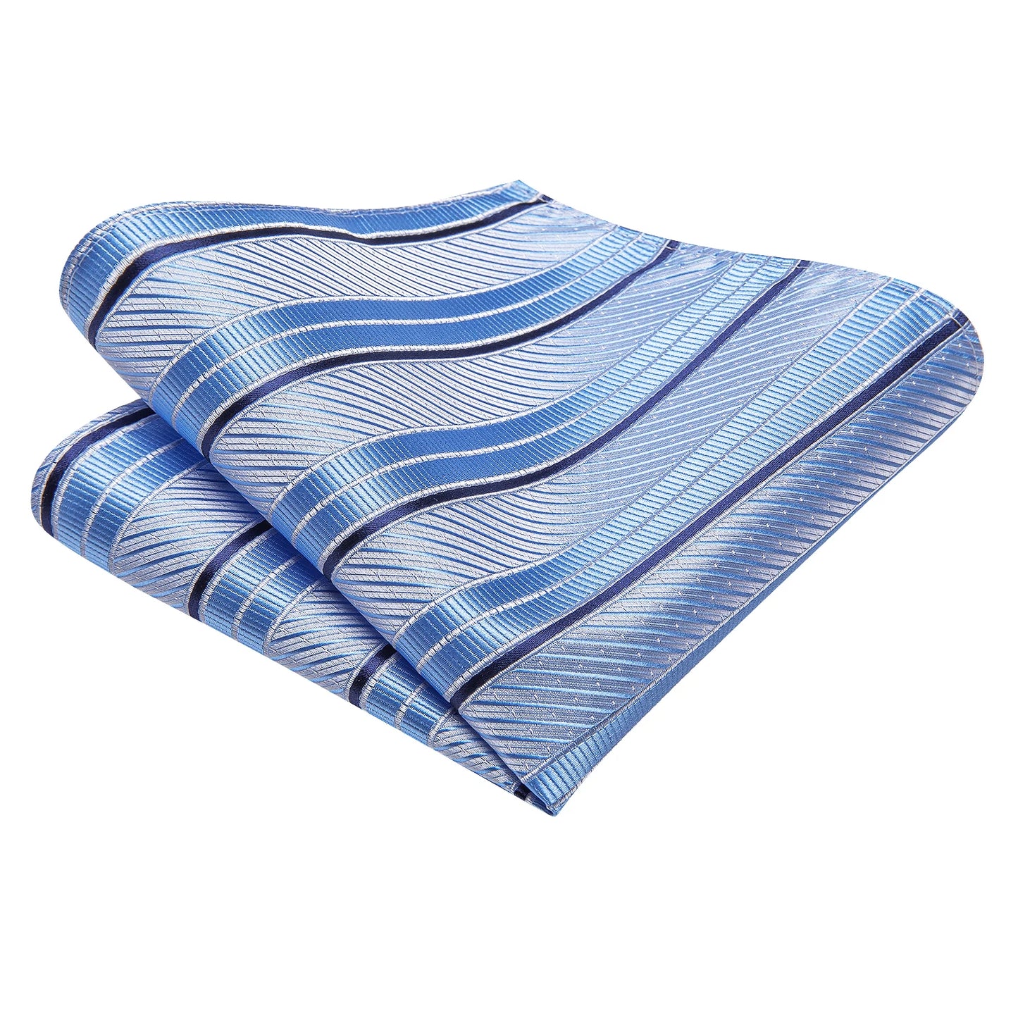 Brand New 2025 Hi-Tie Light Blue Striped Business Mens Tie 8.5cm Jacquard Necktie Accessorie Daily Wear Cravat Wedding Party Hanky Cufflink Set
