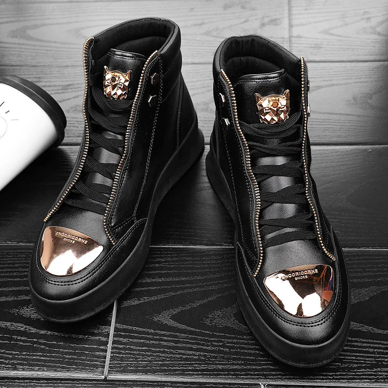 TINTINOS High Top Casual Shoes Men Sneakers 2024 Fashion Skateboard Shoes Leopard Platform Shoe Sport Training Shoes Men's Ankle Boots