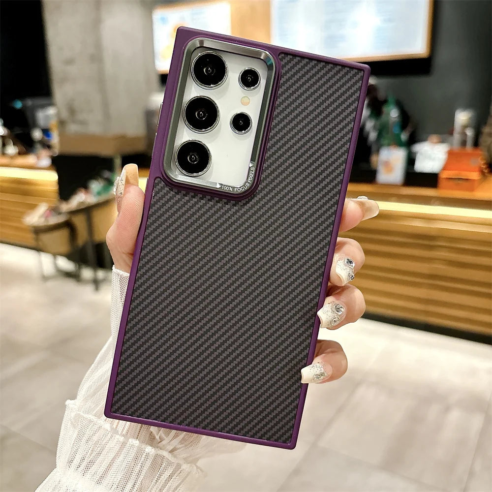Luxury Carbon Fiber Pattern Armor For Magsafe Case For Samsung Galaxy S24 Plus Ultra Magnetic Wireless Charge Matte Hard Cover
