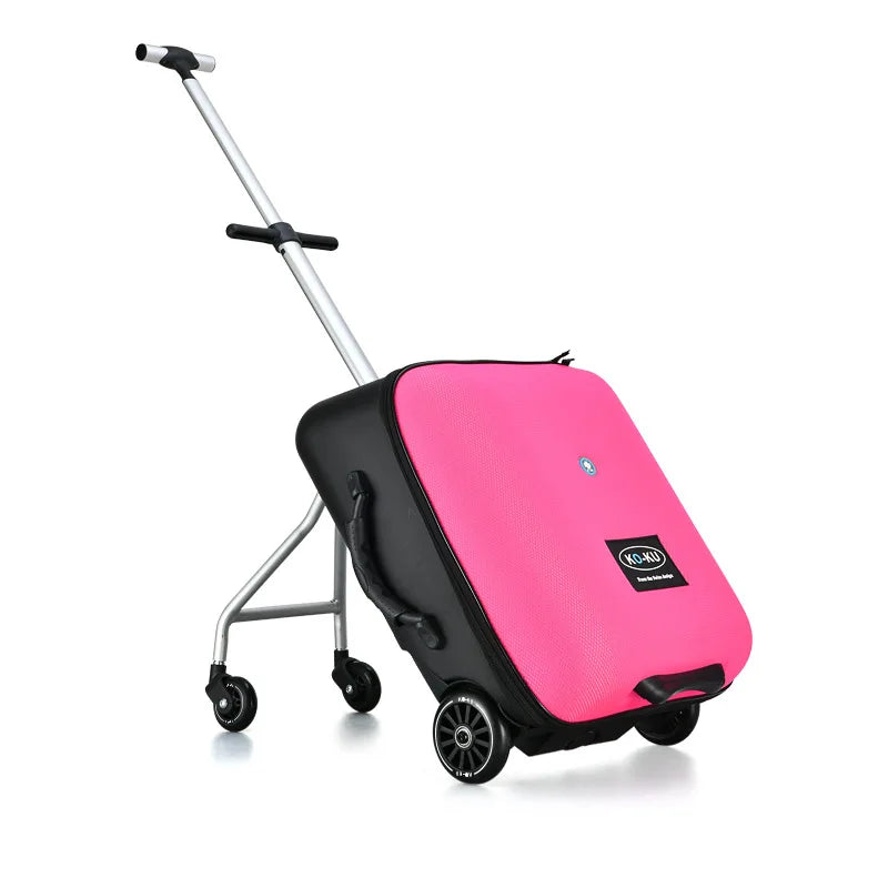 2024 New design lazy baby sit on scooter luggage kids carry on travel suitcase bag boarding skateboard creative trolley case