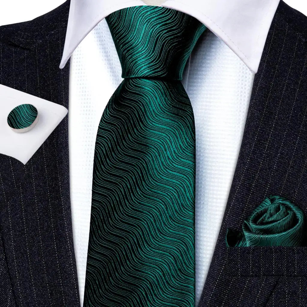 Amazony Epic Green Silk Mens Tie Hanky Cufflinks Set Mint Grass Teal Bottle Sage Pea Green Necktie For Male Wedding Business Party