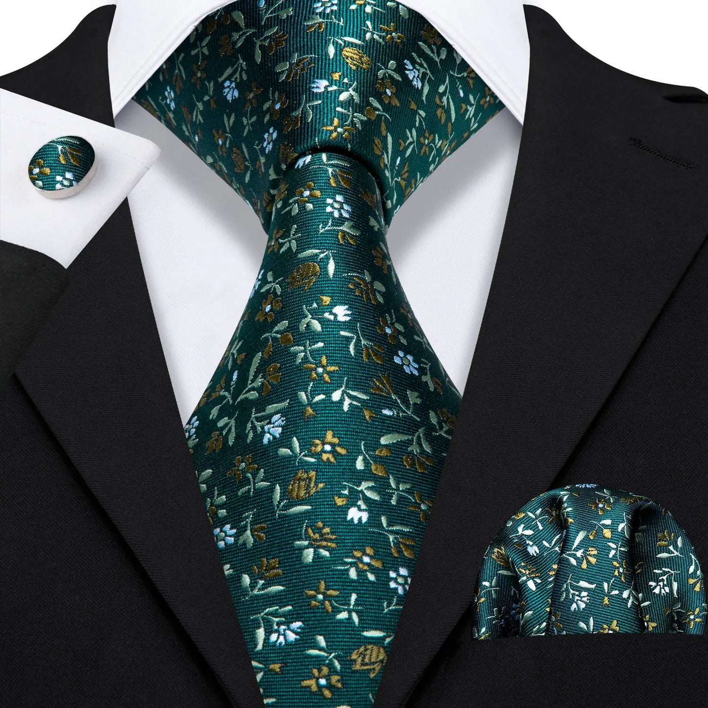 Amazony Epic Green Silk Mens Tie Hanky Cufflinks Set Mint Grass Teal Bottle Sage Pea Green Necktie For Male Wedding Business Party