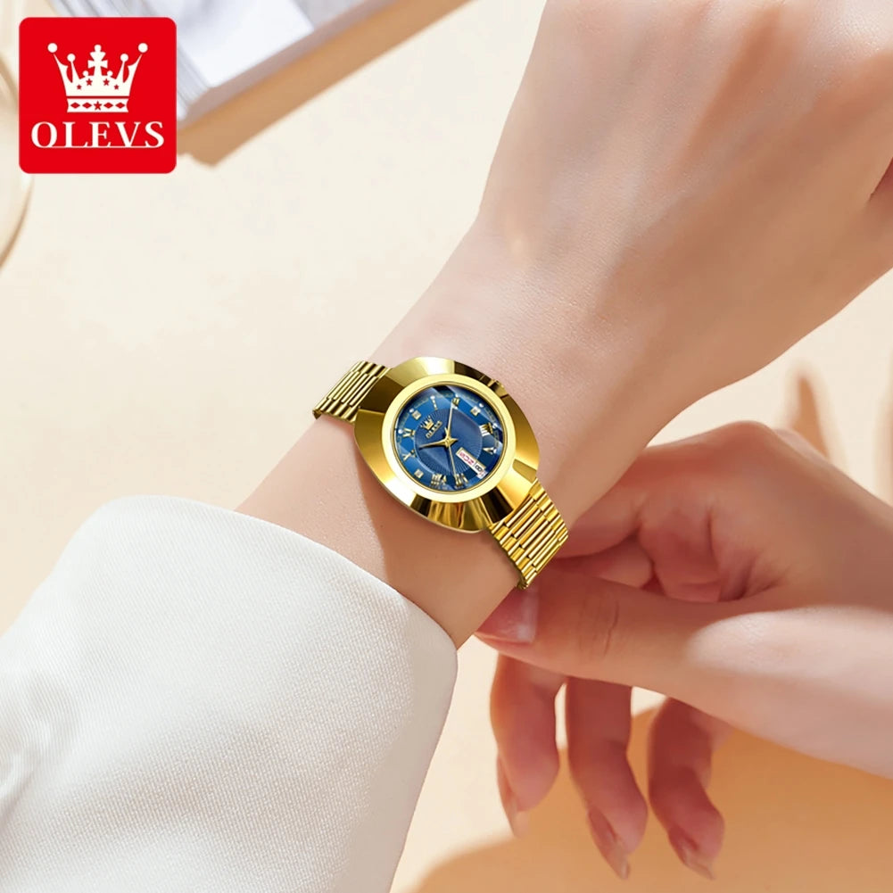 2024 OLEVS Golden Quartz Watch for Women Fashion Elegant Tungsten Steel Case Waterproof Wristwatches Luxury Original Ladies Watch New