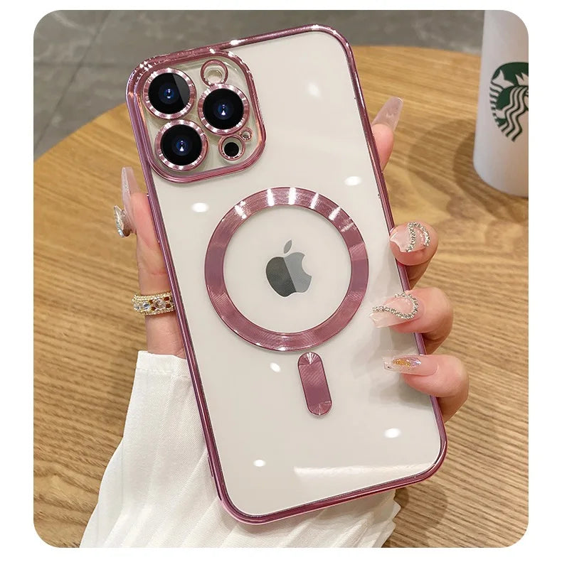 Fashion Magnetic Case For Magsafe For iPhone 14 13 12 11 Pro Max 14 Plus Plating Clear Soft Silicone Wireless Charging Cover