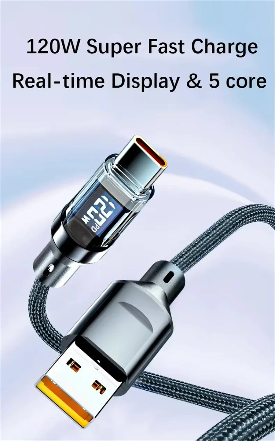 1PCS 120W Type C to Type C Super Fast Charging Cable for Phone with LED Display USB Data Cable to Type C for huawei oppo vivo