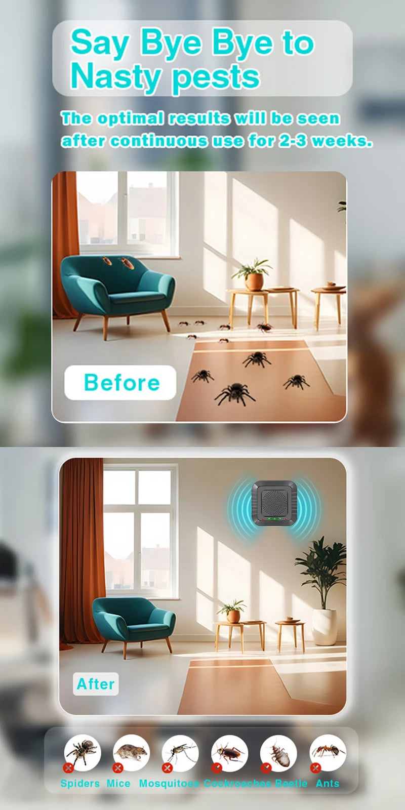 NEW acoustic 2025  pulse Ultrasonic Insect Repellent 30 square meters lectronic Pest Rodent Control Efficient rodents,pest cockroach, Rats, Mices