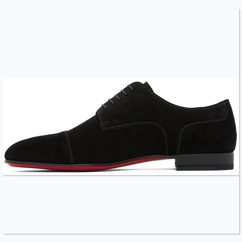 Brand New 2024-2025  Red Sole Men Shoes Black Flock Derby Shoes Breathable Lace-up Handmade Men Shoes Free Shipping Chaussures Pour Hommes
