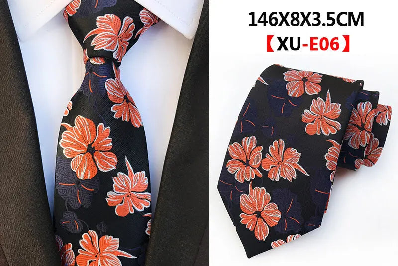 Men's Fashion Tie 8cm Silk Classic Necktie Yellow Blue Plaid Striped Flower Ties Business Wedding Mans Neckwear Gift Accessories