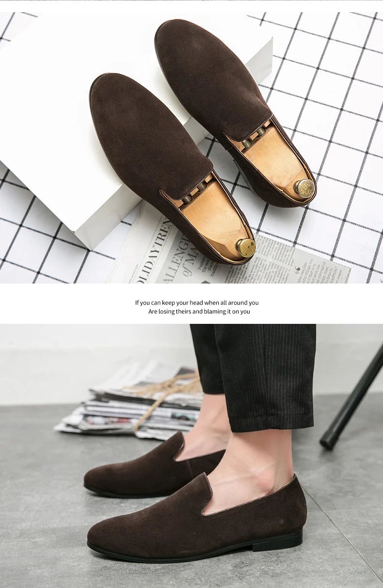 Brand 2024-2025 Green Men's Suede Loafers Fashion Soft Comfortable Breathable Moccasin Shoes Men England Style Slip-on Casual Shoes For Men