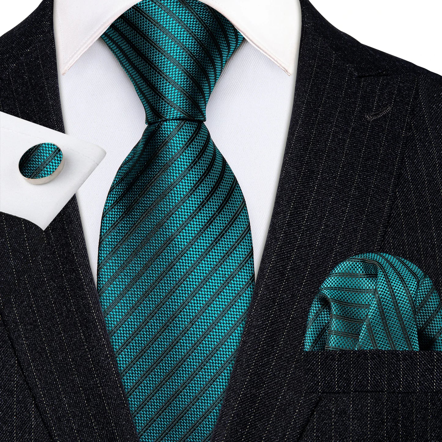 Amazony Epic Green Silk Mens Tie Hanky Cufflinks Set Mint Grass Teal Bottle Sage Pea Green Necktie For Male Wedding Business Party