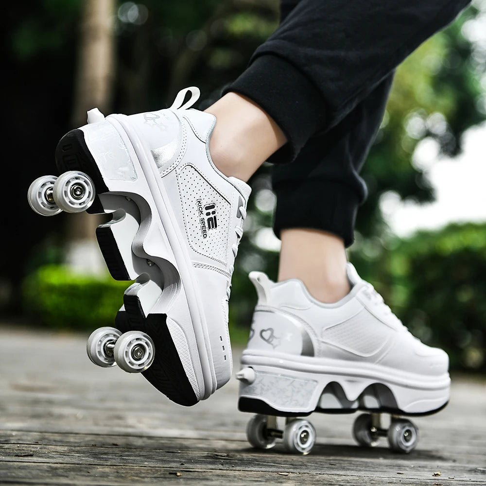 Roller Skates Running Sneakers Women's Roller Skates Adult Children Unisex Roller Skates Transformer Parkour Shoes 4 Wheels