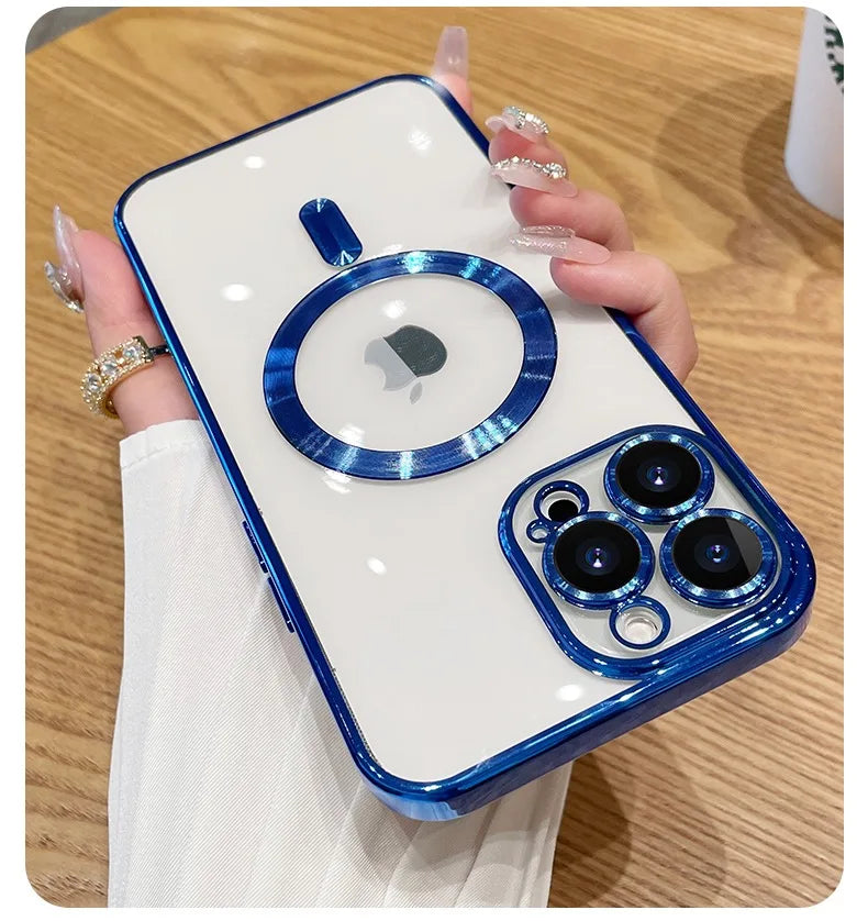 Fashion Magnetic Case For Magsafe For iPhone 14 13 12 11 Pro Max 14 Plus Plating Clear Soft Silicone Wireless Charging Cover