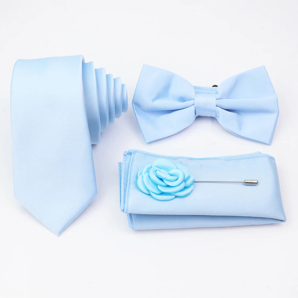 Hot Sale Pink Purple Sage Green Tie Set Polyester Necktie Bowtie Cufflink Brooch For Groom Suit Wedding Cravat Shirt Accessory