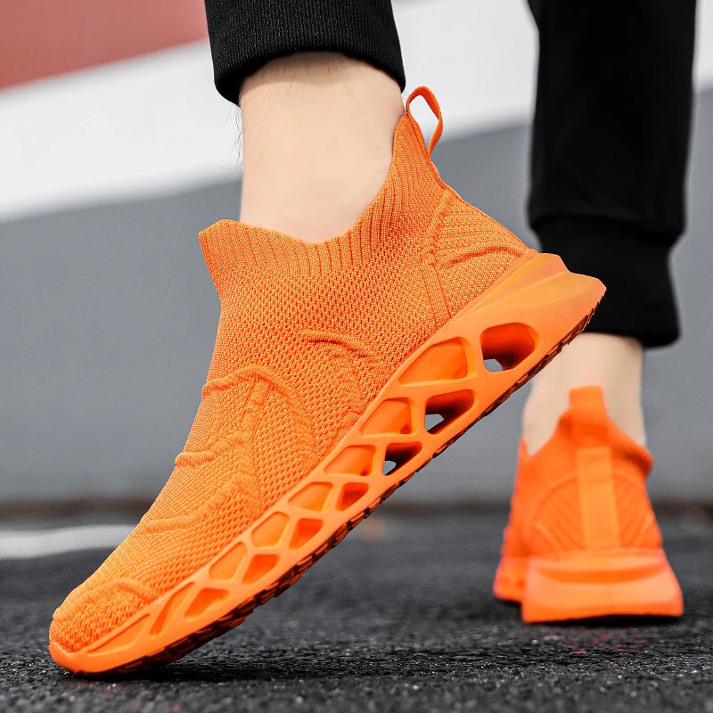 Big Size 40-47 Men Tennis Sport Shoes Breathable Mesh Sock Sneakers Slip-on Walking Footwear Super Light Trainer Tenis Masculino
