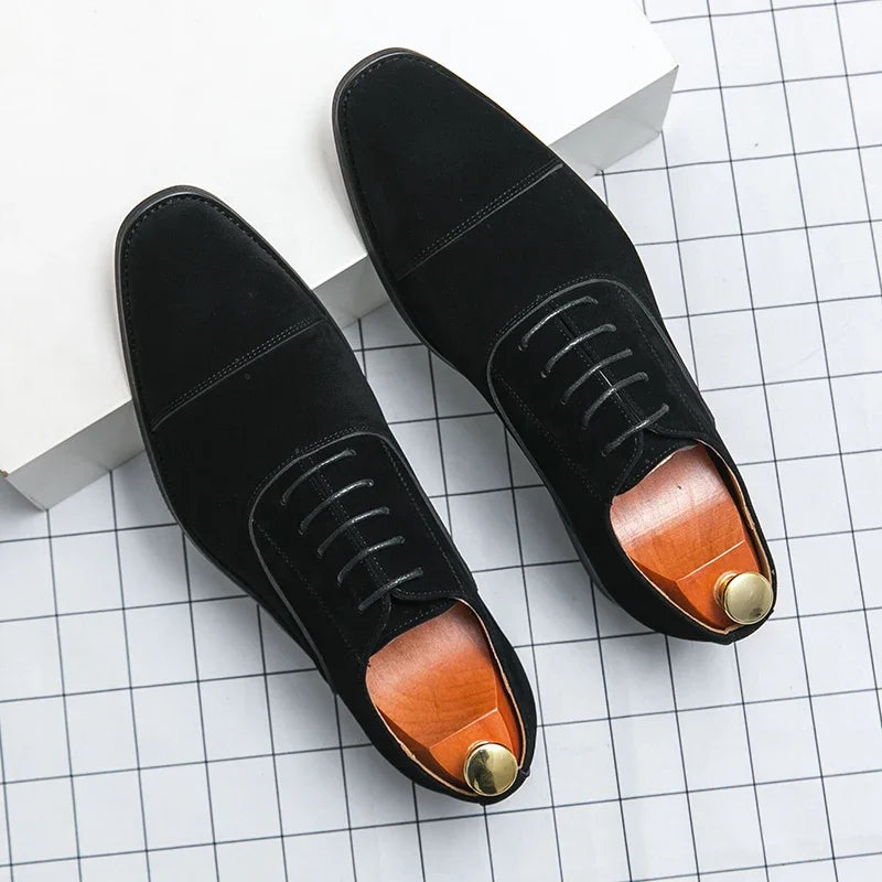 New 2024-2025 Men New Fashion Derby Shoes Pointed Anti Fleece Leather Lace up Business Dress Leather Shoes Black Brown Size 38-48