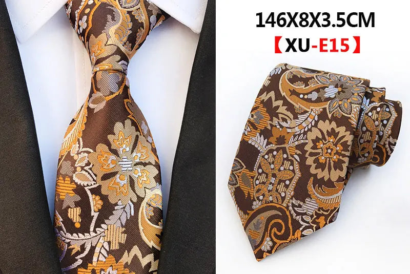 Men's Fashion Tie 8cm Silk Classic Necktie Yellow Blue Plaid Striped Flower Ties Business Wedding Mans Neckwear Gift Accessories