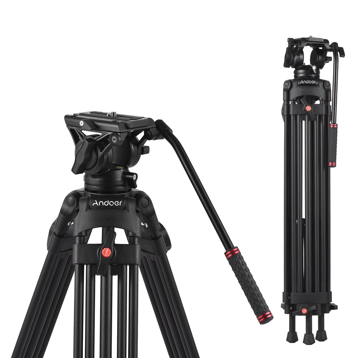 Andoer Professional Camera Tripod Photography Stand with 360° Panorama Fluid Hydraulic Bowl Head  Max. Height 180cm Load 10kg