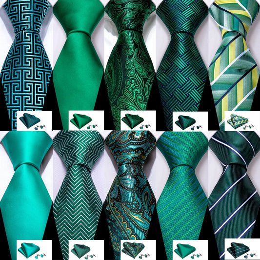 Fashion Silk Men Tie Green Teal Blue Solid Paisley Striped Plaid Floral Animal Necktie Handkerchief Cufflinks Set Barry. For Wedding