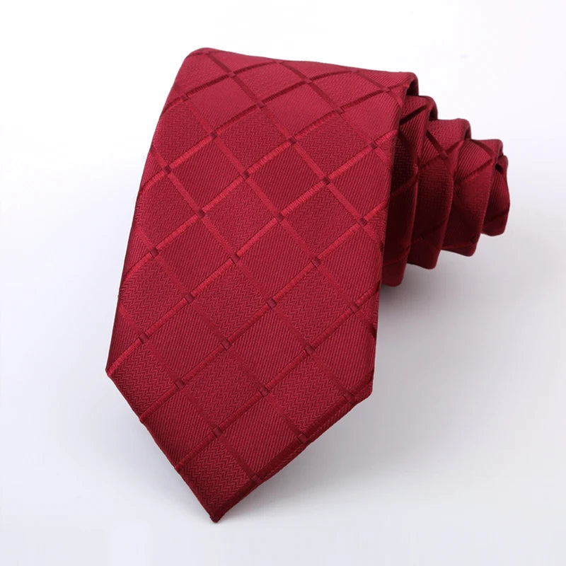 Luxury 8CM Mens Ties Necktie Red Color Stripes Ties For Man Groom Jacquard Woven Neck Tie For Business Wedding Party