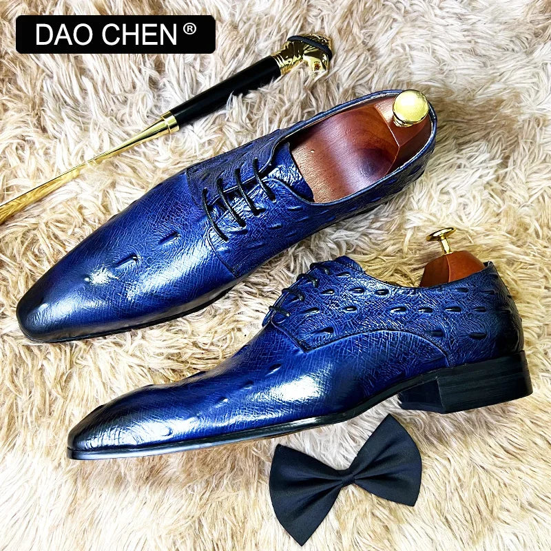NEW 2024 ITALIAN MEN LEATHER SHOES BLUE BLACK CROCODILE SHOES LACE UP LUXURY MEN DRESS SHOES OFFICE WEDDING OXFORDS SHOES FOR MEN