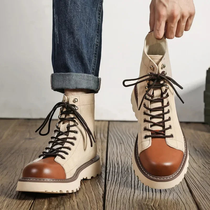 Our new collection 2024-2025 Mid-british Desert Boots for Men Color Match Autumn Winter Designer Cow Leather Platform Shoes Male Fashion Casual Ankle Boots BUY ONE AND GET A FREE GIFT LAPTOP STAND