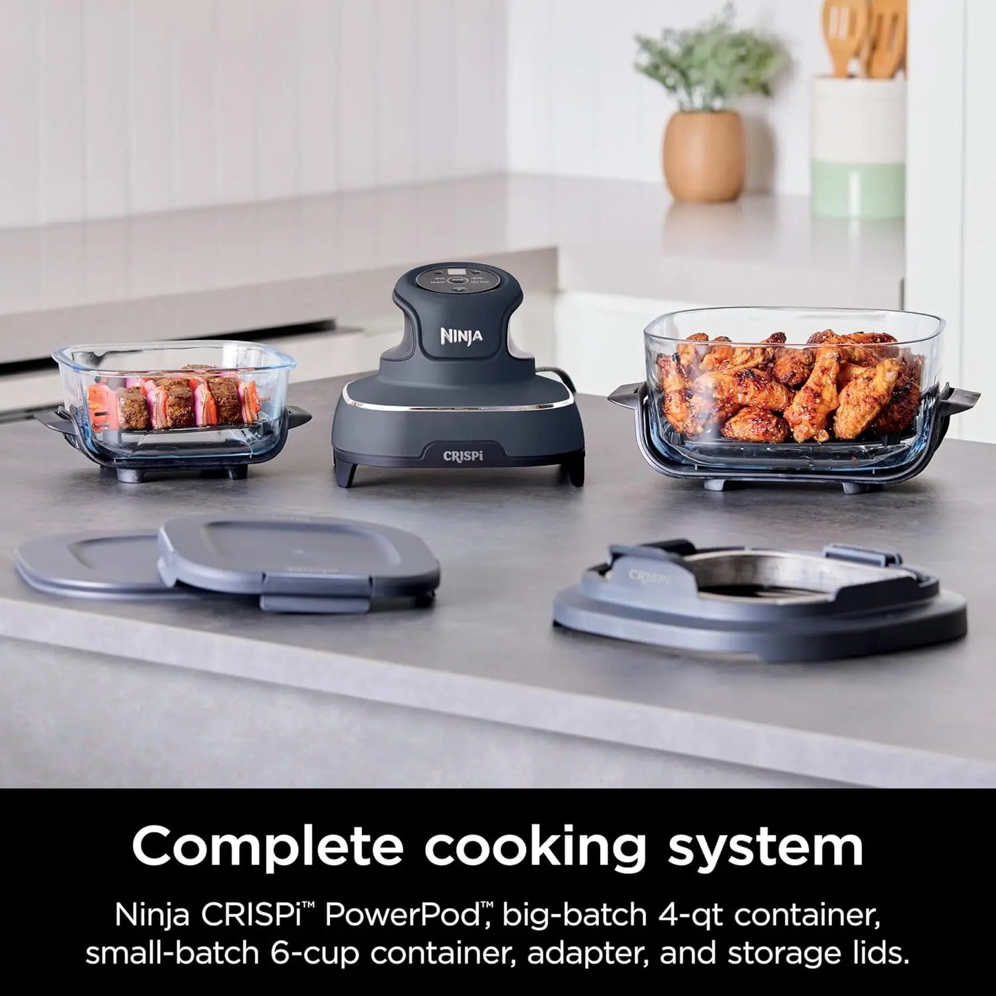 Crispi Air Fryer, Microwave, Freezer & Dishwasher Safe, Non Toxic Glass Portable Cooking System, 4 QT & 6 Cup Glass Containers