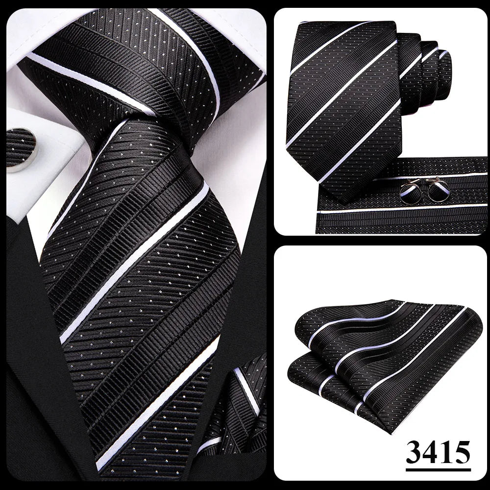 Our Brand  2025 Hi Tie Striped Sage Green Mens Fashion Necktie Handkerchief Cufflinks for Tuxedo Accessory Classic Silk Luxury Tie for Man Gift