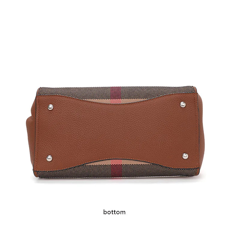 New 2024-2025 Checkered women's handbag 2024 fashionable canvas genuine leather bag large capacity multifunctional cowhide wing bag